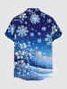 Plus Size Christmas Snowflake Flower Branch Ombre Sky Print Button Pocket Shirt For Men -  
