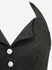 Robe dos nu trapèze grande taille à boutons jacquard à fleurs roses et ceinture amovible - Noir 3X | US 22-24