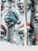 Chemise de Noël grande taille avec imprimé tête de mort, bonbons, flocons de neige et boutons, poche pour homme - Gris Clair S