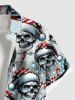 Plus Size Christmas Hat Light Skulls Candy Snowflake Print Buttons Pocket Shirt For Men -  