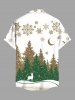 Plus Size Christmas Tree Snowflake Moon Elk Print Buttons Pocket Shirt For Men -  