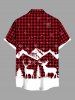 Plus Size Christmas Tree Elk Snowflake Mountain Plaid Print Buttons Pocket Shirt For Men -  