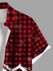Plus Size Christmas Tree Elk Snowflake Mountain Plaid Print Buttons Pocket Shirt For Men -  