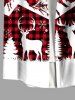 Plus Size Christmas Tree Elk Snowflake Mountain Plaid Print Buttons Pocket Shirt For Men -  