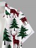 Plus Size Christmas Tree Elk Plaid Print Buttons Pocket Shirt For Men -  
