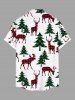 Plus Size Christmas Tree Elk Plaid Print Buttons Pocket Shirt For Men -  
