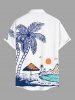 Chemise hawaïenne grande taille à imprimé cocotiers, soleil, montagne, paysage marin, boutons et poches pour homme - Blanc S