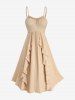 Plus Size Ruffles Ruched Plisse Cami Dress With Rose Flower Leaf Print Mesh Flare Sleeves Top -  