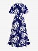 Robe mi-longue hawaïenne fendue à imprimé feuilles et fleurs d'hibiscus grande taille - Bleu Marine XXS