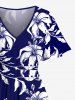 Robe mi-longue hawaïenne fendue à imprimé feuilles et fleurs d'hibiscus grande taille - Bleu Marine XXS