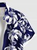 Plus Size Hibiscus Flowers Leaf Print Buttons Pocket Hawaii Shirt For Men -  