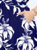 Robe mi-longue hawaïenne fendue à imprimé feuilles et fleurs d'hibiscus grande taille - Bleu Marine XXS