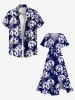 Plus Size Hibiscus Flowers Leaf Print Split Hawaii Midi Dress -  