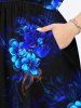 Plus Size Flowers Leaf Glitter 3D Print Split Hawaii Midi Dress - Noir 1X