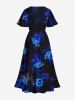 Plus Size Flowers Leaf Glitter 3D Print Split Hawaii Midi Dress - Noir 1X