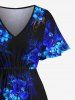 Plus Size Flowers Leaf Glitter 3D Print Split Hawaii Midi Dress - Noir 1X