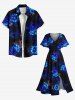Plus Size Flowers Leaf Glitter 3D Print Split Hawaii Midi Dress - Noir L