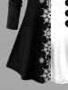T-shirt de Noël à manches longues, imprimé bonhomme de neige et flocon de neige, grande taille - Noir M