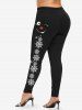 Plus Size Christmas Snowman Snowflake Print Leggings -  