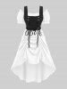 Robe midi en crêpe style Renaissance médiévale grande taille, à lacets, volants et fronces, coupe asymétrique. - Blanc L | US 12