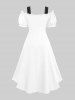 Robe midi en crêpe style Renaissance médiévale grande taille, à lacets, volants et fronces, coupe asymétrique. - Blanc L | US 12