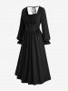 Plus Size Solid Color Lace Up Ruffles Ruched Poet Sleeves Dress -  