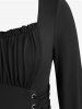 Plus Size Solid Color Lace Up Ruffles Ruched Poet Sleeves Dress -  