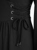 Plus Size Solid Color Lace Up Ruffles Ruched Poet Sleeves Dress -  