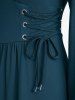 Plus Size Solid Color Lace Up Ruffles Ruched Poet Sleeves Dress -  