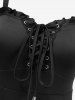 Robe trapèze à lacets et broderies florales grande taille - Noir L | US 12
