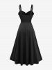 Plus Size Flower Embroidery Lace Patchwork Lace-up A Line Dress -  