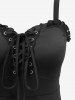 Plus Size Flower Embroidery Lace Patchwork Lace-up A Line Dress -  