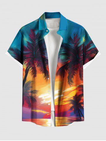 Plus Size Coconut Tree Sea Cloud Print Buttons Pocket Hawaii Shirt For Men - ORANGE - 4XL
