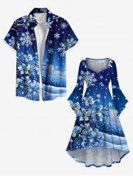 Christmas Snowflake Flower Branch Ombre Sky Print Plus Size Matching Outfit For Couples -  