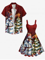 Tenue assortie grande taille pour couple, motif sapin de Noël, boule lumineuse, étoile, bonhomme de neige - Rouge 