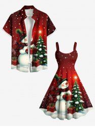 Christmas Tree Star Snowman Snowflake Gift Box Print Plus Size Matching Outfit For Couples -  