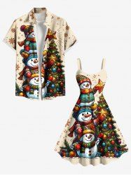 Christmas Tree Ball Star Snowflake Snowman Print Plus Size Matching Outfit For Couples -  