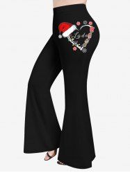 Plus Size Christmas Hat Light Snowflake Heart Print Flare Pants -  