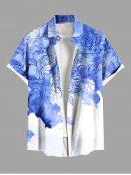 Chemise hawaïenne grande taille à imprimé aquarelle de tournesols et de roses, avec poches et boutons, pour homme - Bleu Ciel 2XL