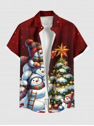 Chemise grande taille à boutons et poches pour homme, motif sapin de Noël, boules lumineuses, étoiles, bonhomme de neige - Rouge S