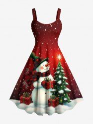 Robe débardeur grande taille à imprimé sapin de Noël, étoile, bonhomme de neige, flocon de neige, coffret cadeau - Rouge 2X