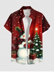 Chemise grande taille à imprimé sapin de Noël, étoile, bonhomme de neige, flocon de neige, coffret cadeau, boutons et poche pour homme - Rouge XL