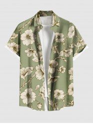 Chemise hawaïenne grande taille à imprimé floral et poches boutonnées pour homme - Vert M
