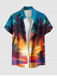 Chemise hawaïenne grande taille à imprimé cocotiers et nuages marins, avec poches et boutons, pour homme - Orange M