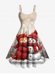 Robe débardeur grande taille à imprimé flocon de neige, bonhomme de neige et chat - Rouge L