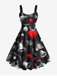 Plus Size Christmas Ball Elk Bell Heart Galaxy Print  A Line Tank Dress -  
