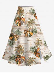 Plus Size Coconut Tree Tropical Leaf Sea Print Hawaii Split A Line Skirt -  
