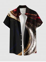 Chemise de Noël grande taille à paillettes et imprimé lumineux pour homme, avec poche boutonnée, imprimé de rayons de lumière, taille haute. - Noir S