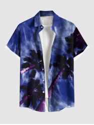 Chemise à poches boutonnées grande taille pour homme, imprimée ciel ombré et cocotiers, style hawaïen - Bleu Ciel M
