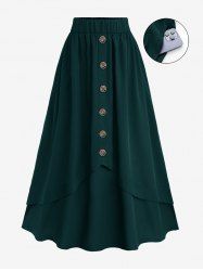 Plus Size Mock Buttons Layered Pocket Elastic Waist A Line Skirt -  